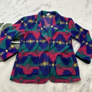 David Wayne Womens Vintage 90s Southwest Print Fleece Blazer Jacket Size XL